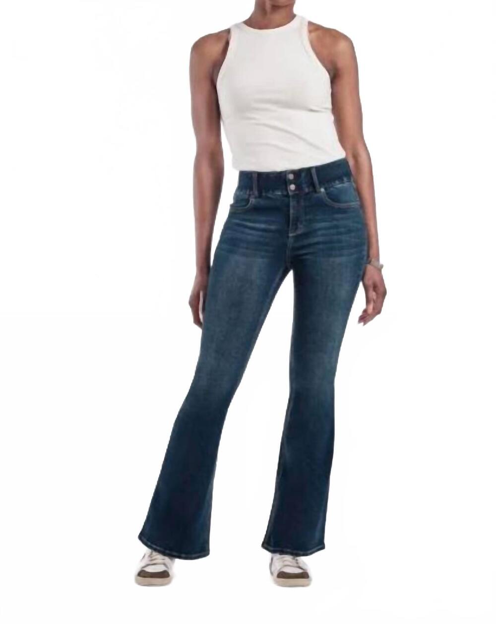 NEW 1822 DENIM shapewear fit and lift flare jean in dark wash